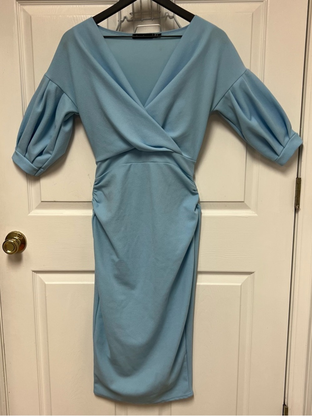 Boohoo Pastel Blue Wrap-Style Midi Maternity  Dress